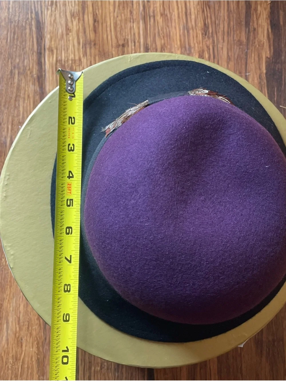 Swan Hat New York Wool Purple and Black Felt Cloche Hat with Feather Trim